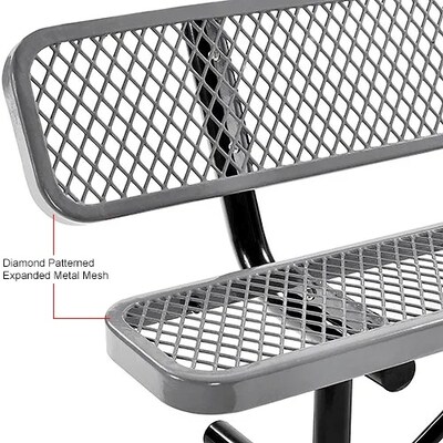 Global Industrial 8' Outdoor Steel Bench w/ Backrest, Expanded Metal, Gray (277155GY)