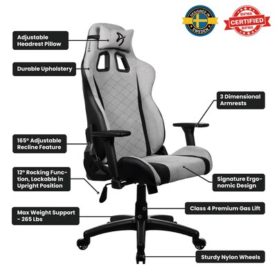 Arozzi Avanti Soft Fabric Ergonomic Racing Gaming Chair, Light Grey (AVANTI-SFB-LG)