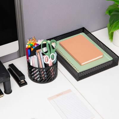 Mind Reader 4-Compartment Rotating Metal Desk Organizer, Black (MOSBASK-BLK)