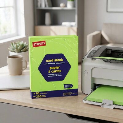 Staples Brights 65 lb. Cardstock Paper, 8.5 x 11, Bright Green, 250 Sheets/Pack (21103)
