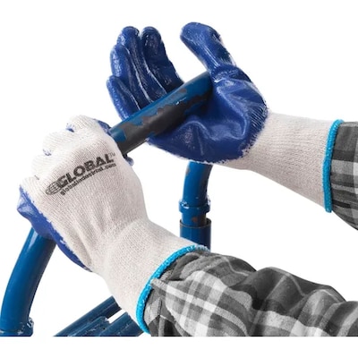 Global Industrial Latex Coated String Knit Work Gloves, Natural/Blue, X-Large, 12 Pairs (708355XL)