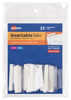 Avery Hanging File Folder Tabs, Clear, 25/Pack (16241)