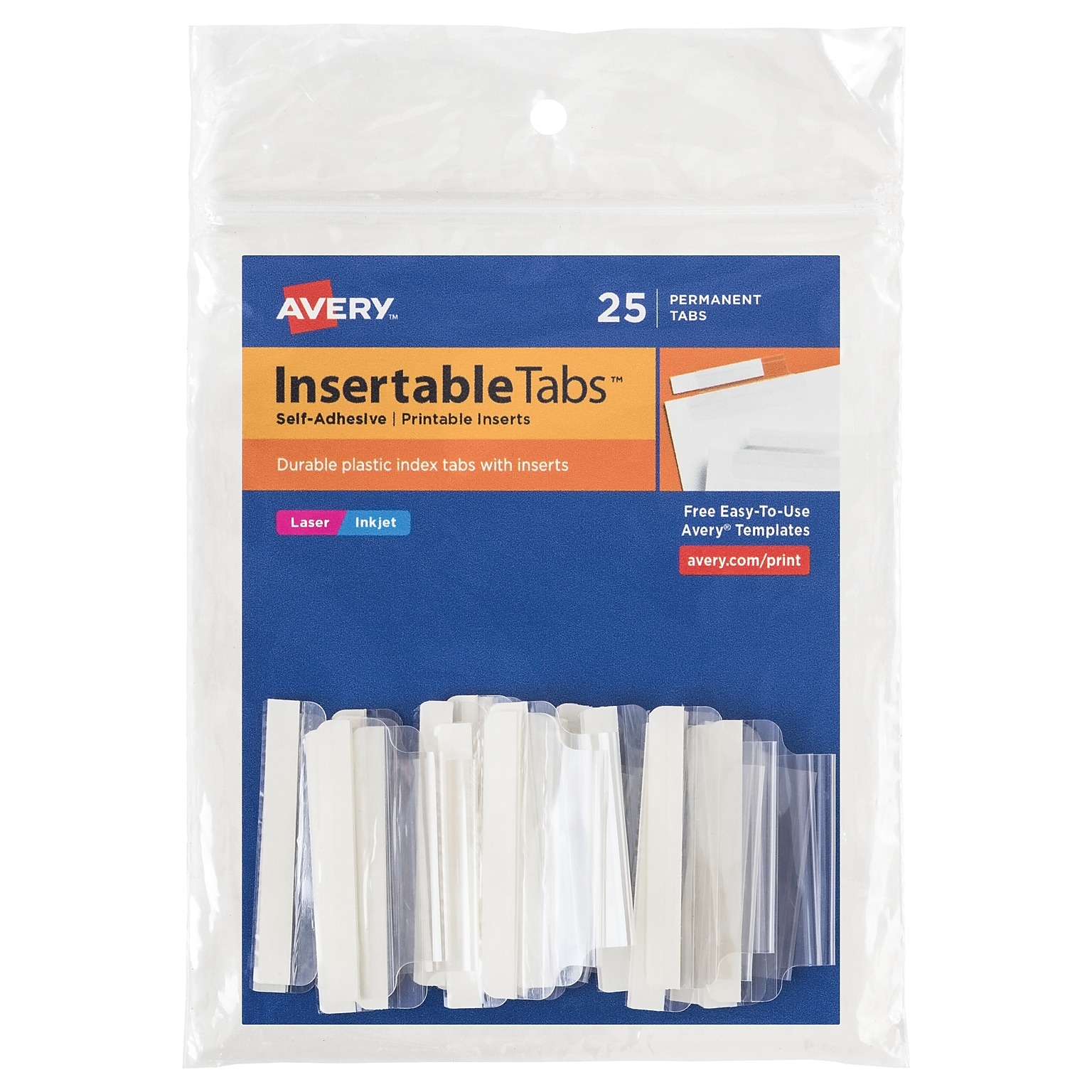 Avery Hanging File Folder Tabs, Clear, 25/Pack (16241)