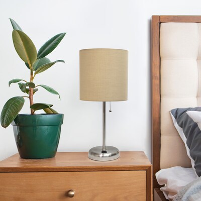 Creekwood Home Oslo 19.5" LED Table Lamp with USB Port, Brushed Steel/Tan Shade (CWT-2012-TN-LB)