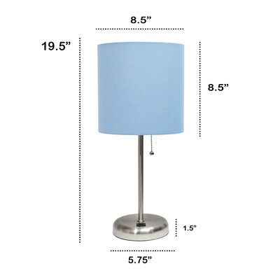 Creekwood Home Oslo 19.50" LED Table Lamp with USB Port, Brushed Steel/Blue (CWT-2012-BL)