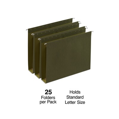 Staples Heavy Duty Box-Bottom Hanging File Folders, 2 Expansion, 1/5-Cut Tab, Letter Size, Green, 2