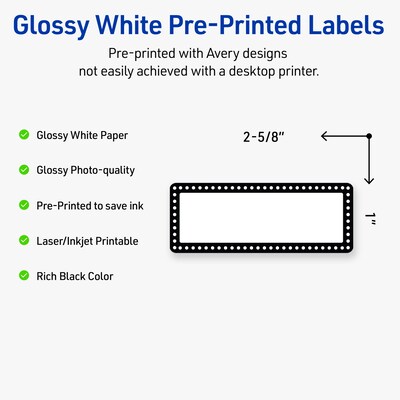 Avery Laser/Inkjet Rectangle Multipurpose Labels, 1 x 2-5/8, White, 160/Pack (S00-D24)