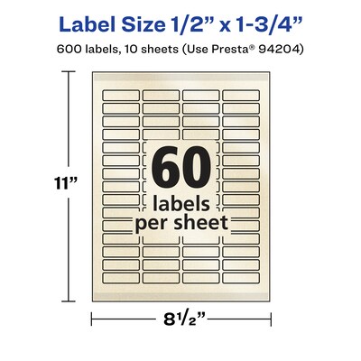 Avery Pearlized Ivory Rectangle Multipurpose Labels, .5" x 1.75", Ivory, 600/Pack (94204)