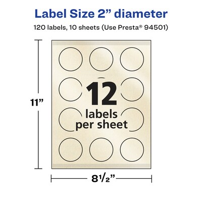 Avery Laser/Inkjet Round Multipurpose Labels, 2" Dia., 120 Labels/Pack  (94501)