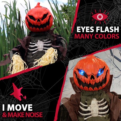 Haunted Hill Farm Life-Size Poseable Pumpkin Scarecrow (HHPUMP-4FLS)