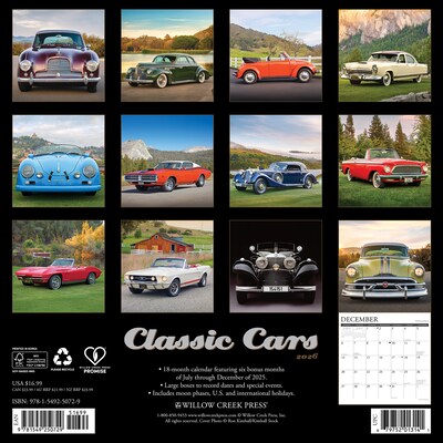 2026 Willow Creek Classic Cars 12 x 12 Monthly Wall Calendar (50729X)