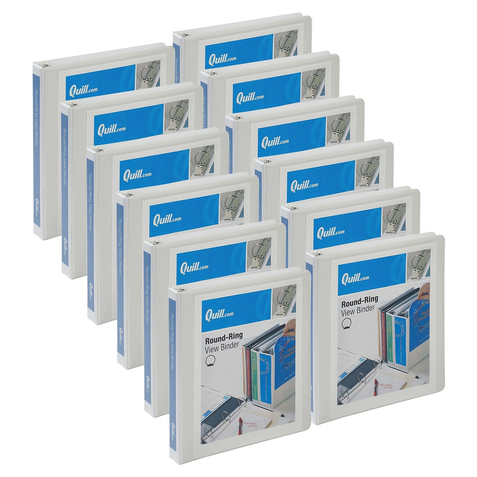 Quill Brand® 1 inch, Round Ring, View Binder, White, 12/Pack (7221WE)