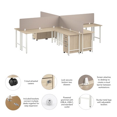 Bush Business Furniture Hustle 30"H x 72"W 4 Person L-Shaped Cubicle Workstation, Natural Elm (HUS017NESU)