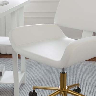 Martha Stewart Tyla Armless Faux Leather Swivel Executive Chair, White/Polished Brass (CH2209215WHGLD)