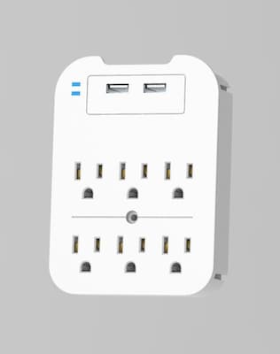 LAX 6-Outlet Surge Protector with 2 USB Ports, White