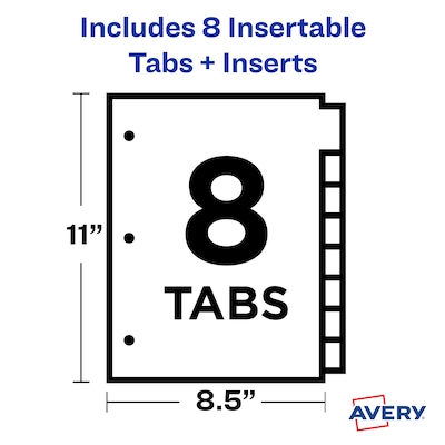 Avery Big Tab Insertable Plastic Divider, 8 Tabs, Multicolored (11901)