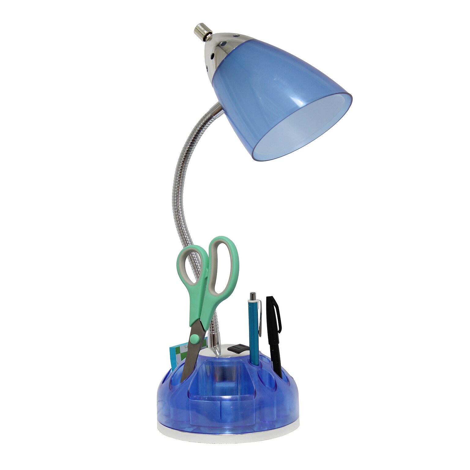 Simple Designs Organizer LED Desk Lamp, 19.50, with Charging Outlet, Blue (LD1015-CBL)