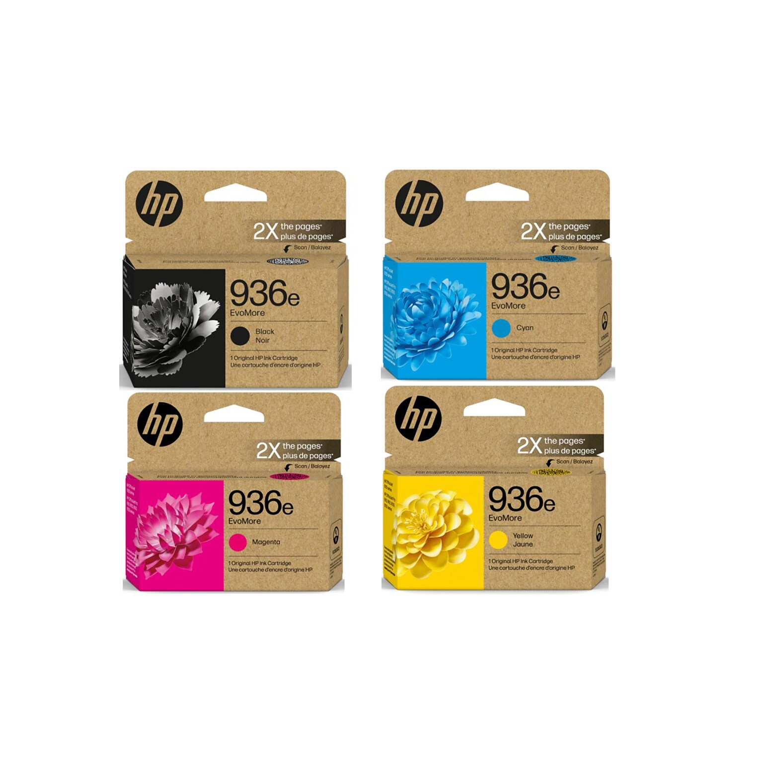 HP 936e EVOMORE Black/Cyan/Magenta/Yellow High Yield Ink Cartridges, 4/Pack