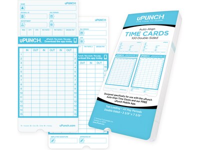 uPunch Pay-to-Punch Time Card for SB1200 Time Clock, 100/Pack (SBTCB1100)