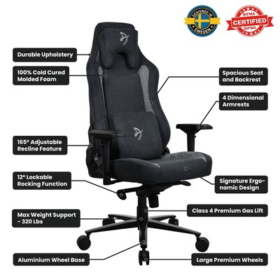 Arozzi Vernazza Supersoft Fabric Ergonomic Racing Gaming Chair, Black (VERNAZZA-SPSF-BK)