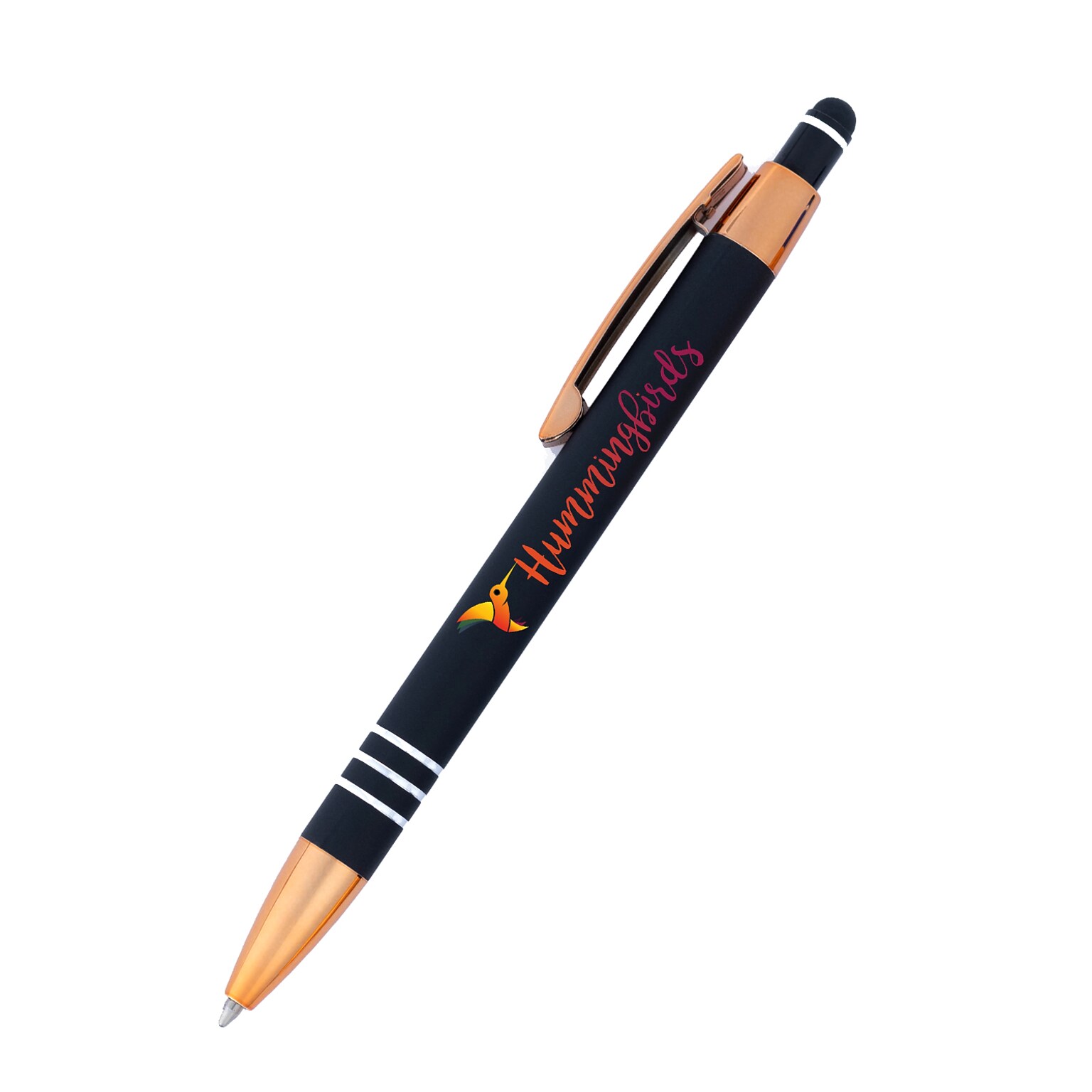 Custom Penny Stylus Satin Soft Touch Click Metal Pen With Copper Accents