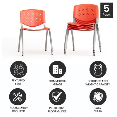 Flash Furniture HERCULES Series Plastic Stack Chair, Orange, 5 Pack (5RUTF01AOR)