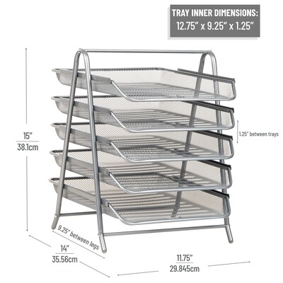 Mind Reader 5-Tier Stackable Paper Desk Tray Organizer, Metal, Silver (5TPAPER-SIL)