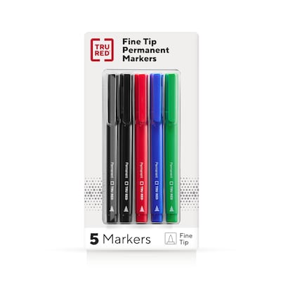 TRU RED™ Pen Permanent Markers, Fine Tip, Assorted, 5/Pack (TR54527)