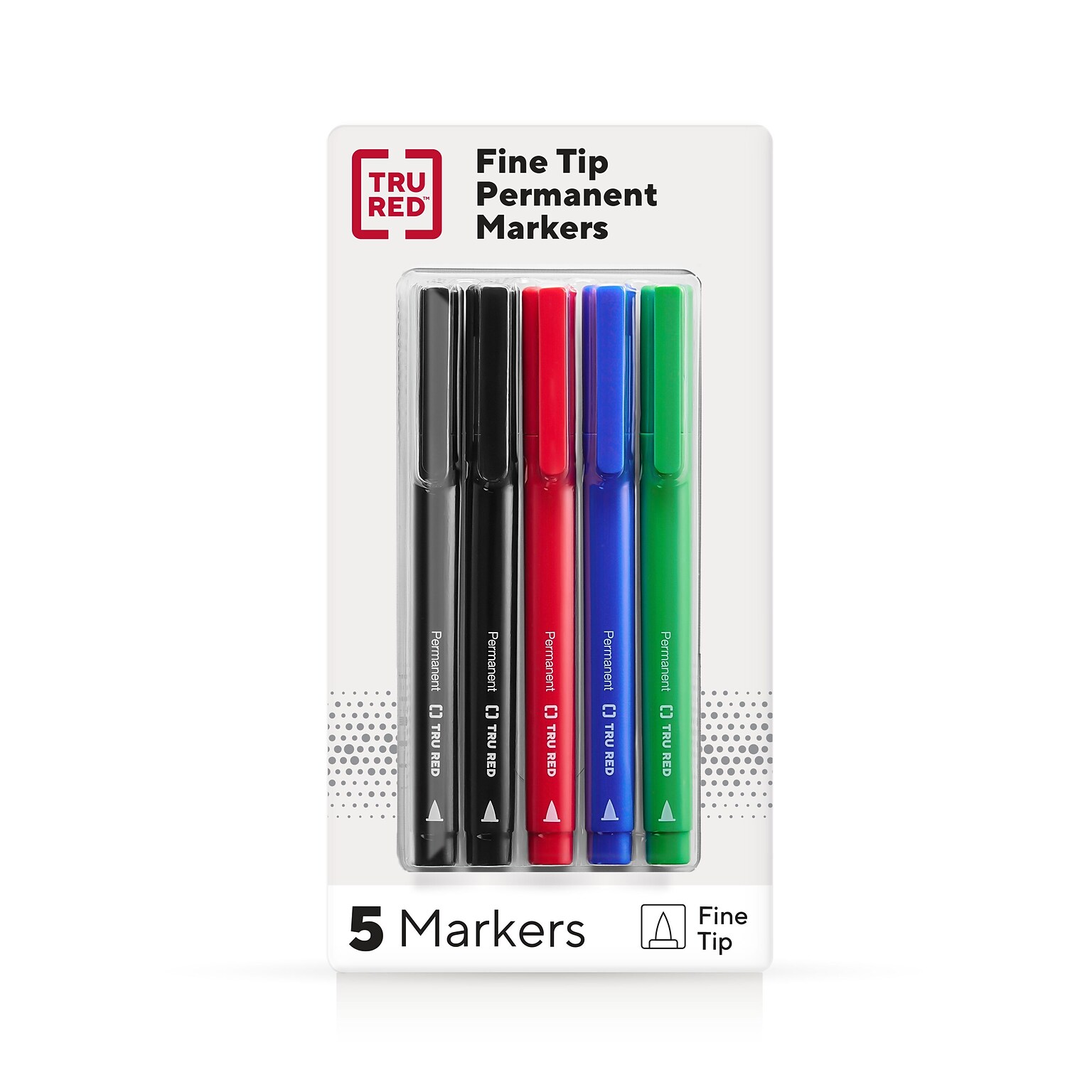 TRU RED™ Pen Permanent Markers, Fine Tip, Assorted, 5/Pack (TR54527)