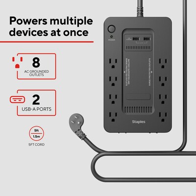 Staples TECH 650VA 8-Outlet Battery Back-Up & Surge Protector Standby UPS, Black (ST62784)