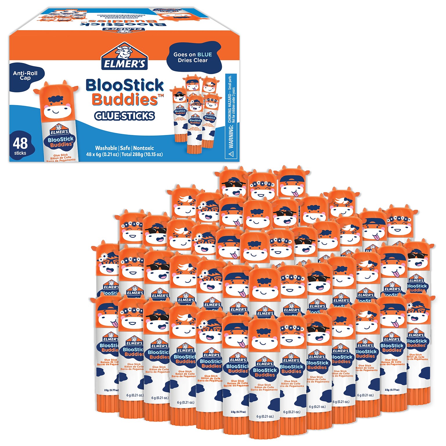 Elmers BlooStick Buddies Washable Removable Glue Sticks, 48/Pack (2213735)