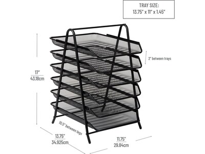 Mind Reader 6-Tier Stackable Paper Desk Tray Organizer, Metal, Black (6TPAPER-BLK)