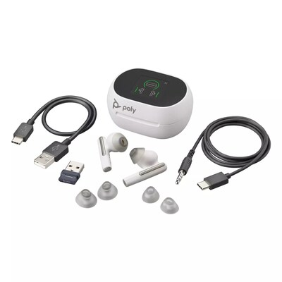 Plantronics Voyager Free 60+ UC Wireless Noise Cancelling Bluetooth Earbuds, USB-A, UC Certified, White Sand  (7Y8G5AA)