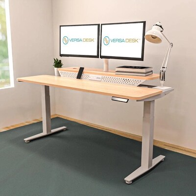 VersaDesk PowerLift Split-Level 48W Electric Rectangular Adjustable Standing Desk, Maple/White (PL2SD4830-WM)