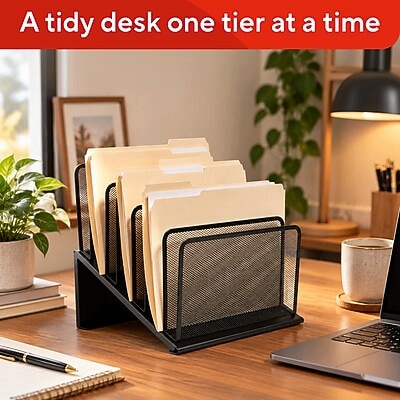 TRU RED™ 7-Compartment Metal Mesh File Organizer,  Matte Black (TR57559)