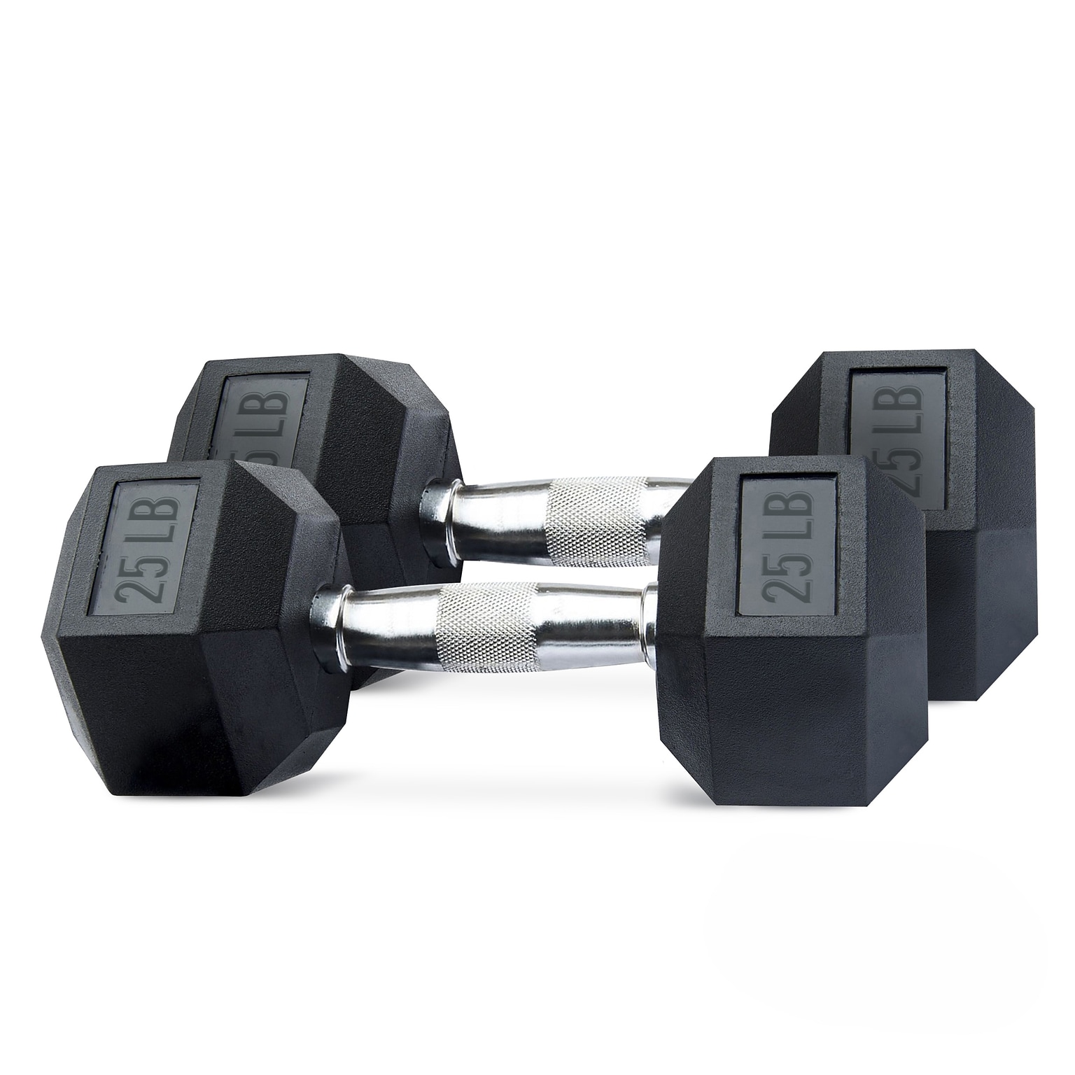 WeCare Fitness Rubber-Coated Chrome Handle 25 Lbs Dumbbells,  2/Set (WDN100014)