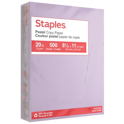 Staples Pastel Copy Paper 8.5 x 11 Inch Lilac Color Sheets for Printing and Documents