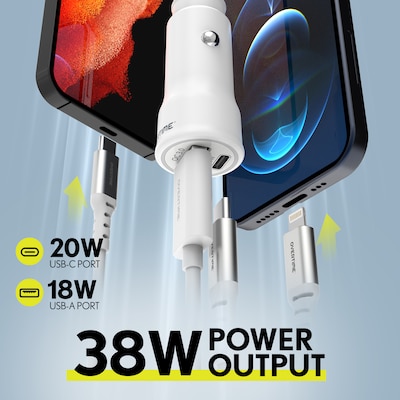 Overtime 38W Dual Port Car Charger & Two USB-C to Lightning Cables Bundle, White (OTC2PD6ICX2)