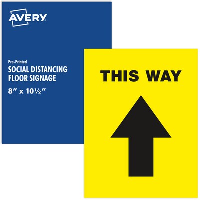 Avery Directional "This Way" Preprinted Floor Decals, 8" x 10.5", Yellow/Black, 5/Pack (83022)