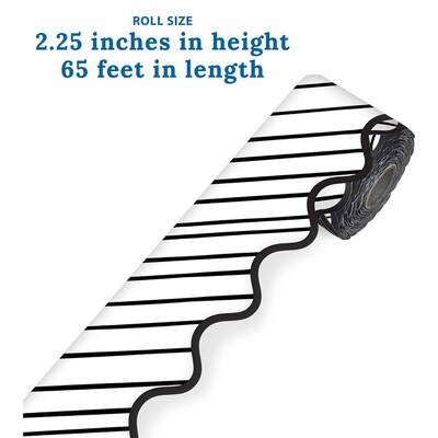 Carson Dellosa Education Kind Vibes Stripes Rolled Scalloped Border, 2.25" x 65', Black/White, 3/Bundle (CD-108484-3)
