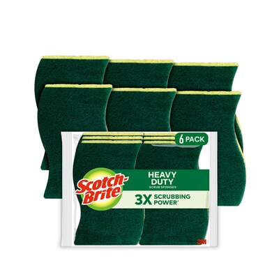 Scotch-Brite Heavy Duty Sponge with Scrubber, Green/Yellow, 6 Sponges/Pack (426)