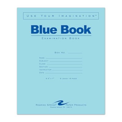 Roaring Spring Paper Products Exam Notebooks, 7 x 8.5, Wide Ruled, 8 Sheets, Blue, 600/Case