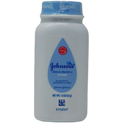 Johnsons Aloe Vitamin E Powder Pure Cornstarch Baby Powder, 1.5 oz Bottle, 10 Bottles/Bag, 17 Bags/