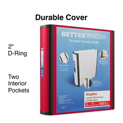 Staples® Better 2 3 Ring View Binder with D-Rings, Red (18368)