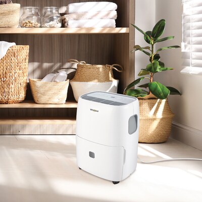 Whirlpool 50-Pint Portable Dehumidifier, 2-Speed, Covers up to 4500 sq. ft, White (WHAD50PDW)