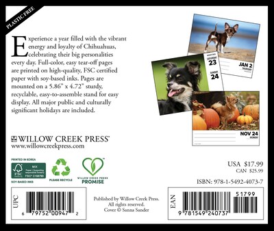 2025 Willow Creek Chihuahuas 6 x 5.5 Day-to-Day Calendar, Multicolor (40737)