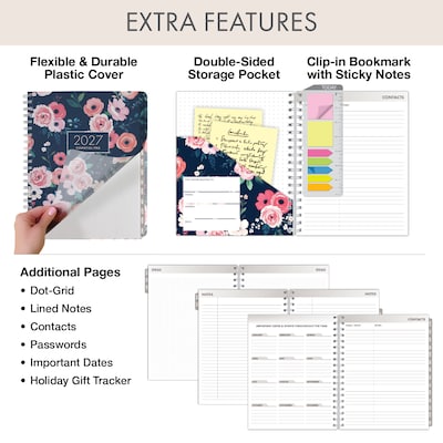 2027 Excello Brands Essential Pro 7" x 9" Weekly & Monthly Planner, Small Navy Floral (ESPRO-CY27-79-84)