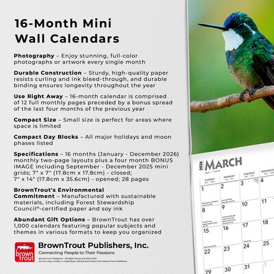 2026 BrownTrout Hummingbirds 7" x 7" Monthly Wall Calendar (9798330703791)