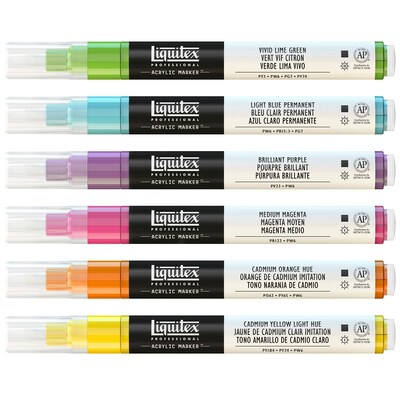 Liquitex Professional Acrylic Paint Marker, Fine Tip 2 mm, Vibrant Colors, 6/Pack (LIQ3699247)
