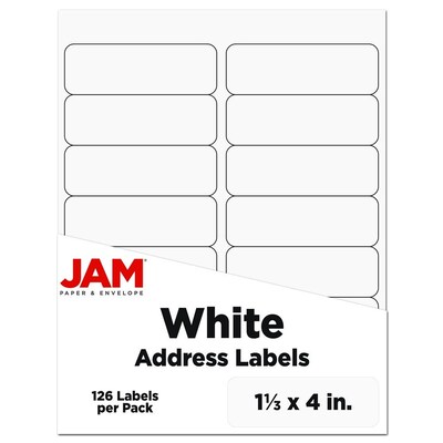 JAM Paper Laser/Inkjet Address Labels, 1 1/3 x 4, White, 14 Labels/Sheet, 9 Sheets/Pack (359330337